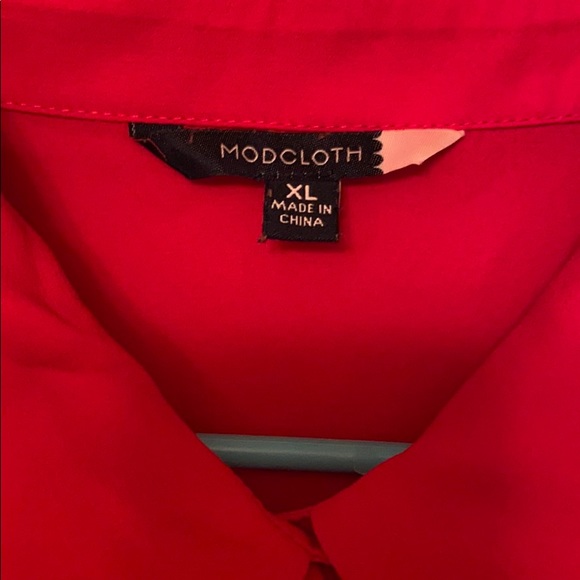 Modcloth Red Scalloped Collar Long Sleeve Blouse - Picture 3 of 5